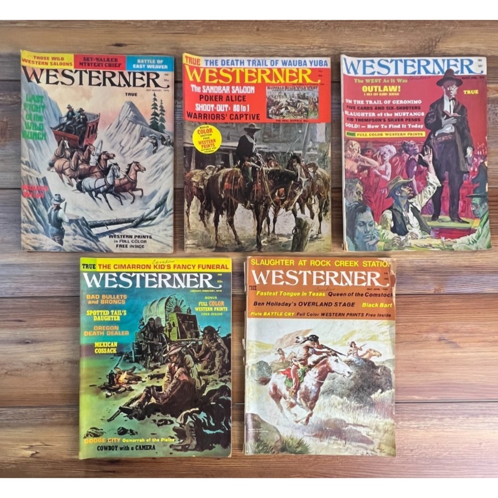 Lot of 5 Vintage Westerner Magazines 1969-1970 True Old West Stories Prints